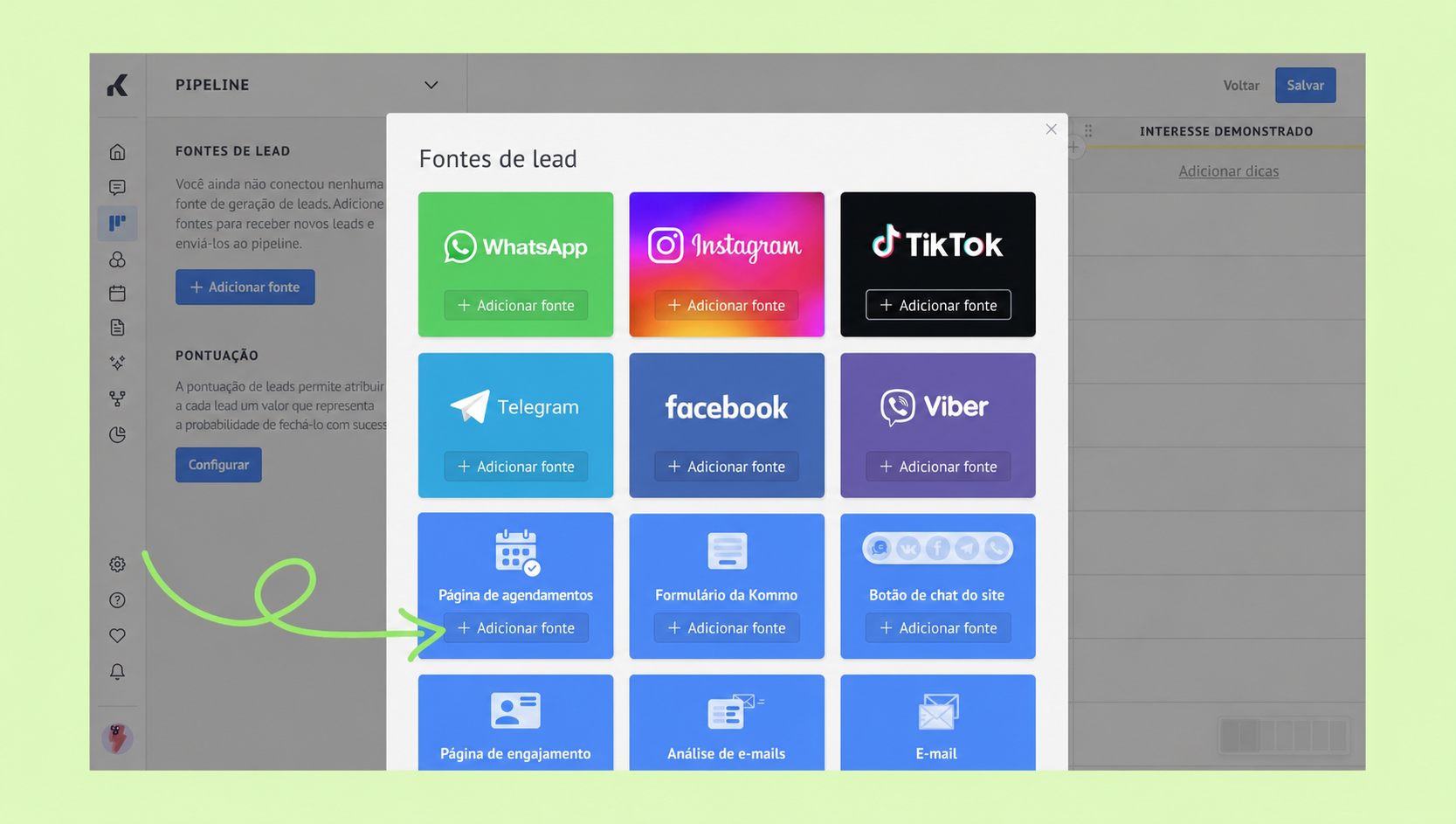 Lead source options displayed with an arrow pointing to the appointment page.